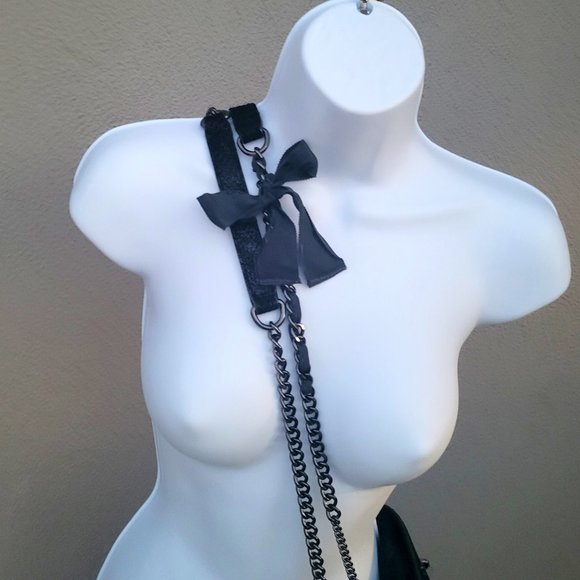 J Crew Suede Crossbody/Shoulder Purse w/ Chain Straps + Bow Tie Accents - Picture 5 of 16